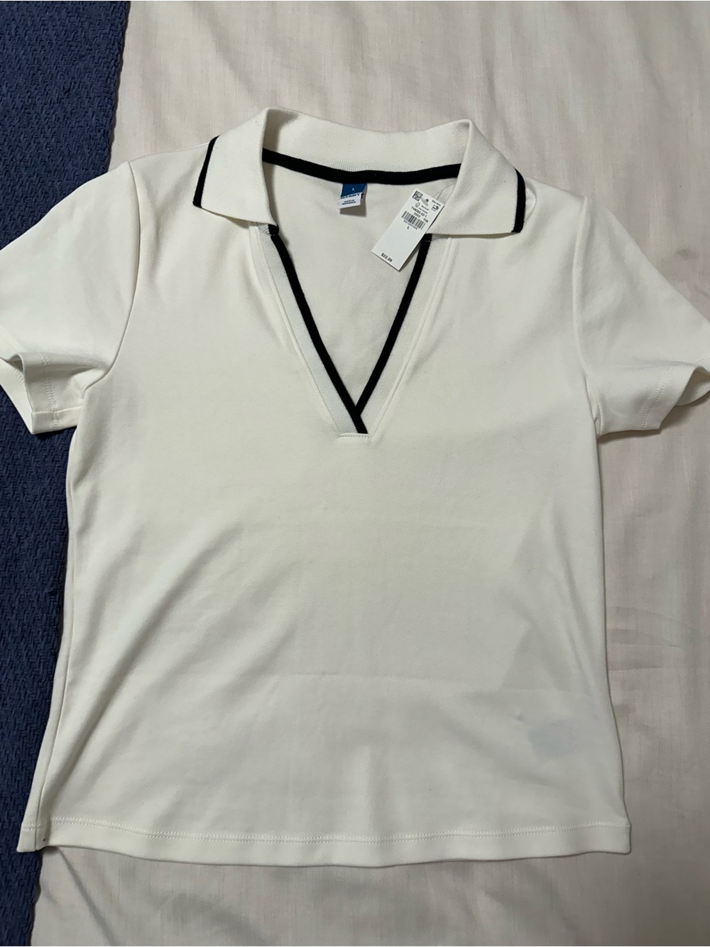 Old Navy White Short-Sleeve V-Neck Polo with Black Trim